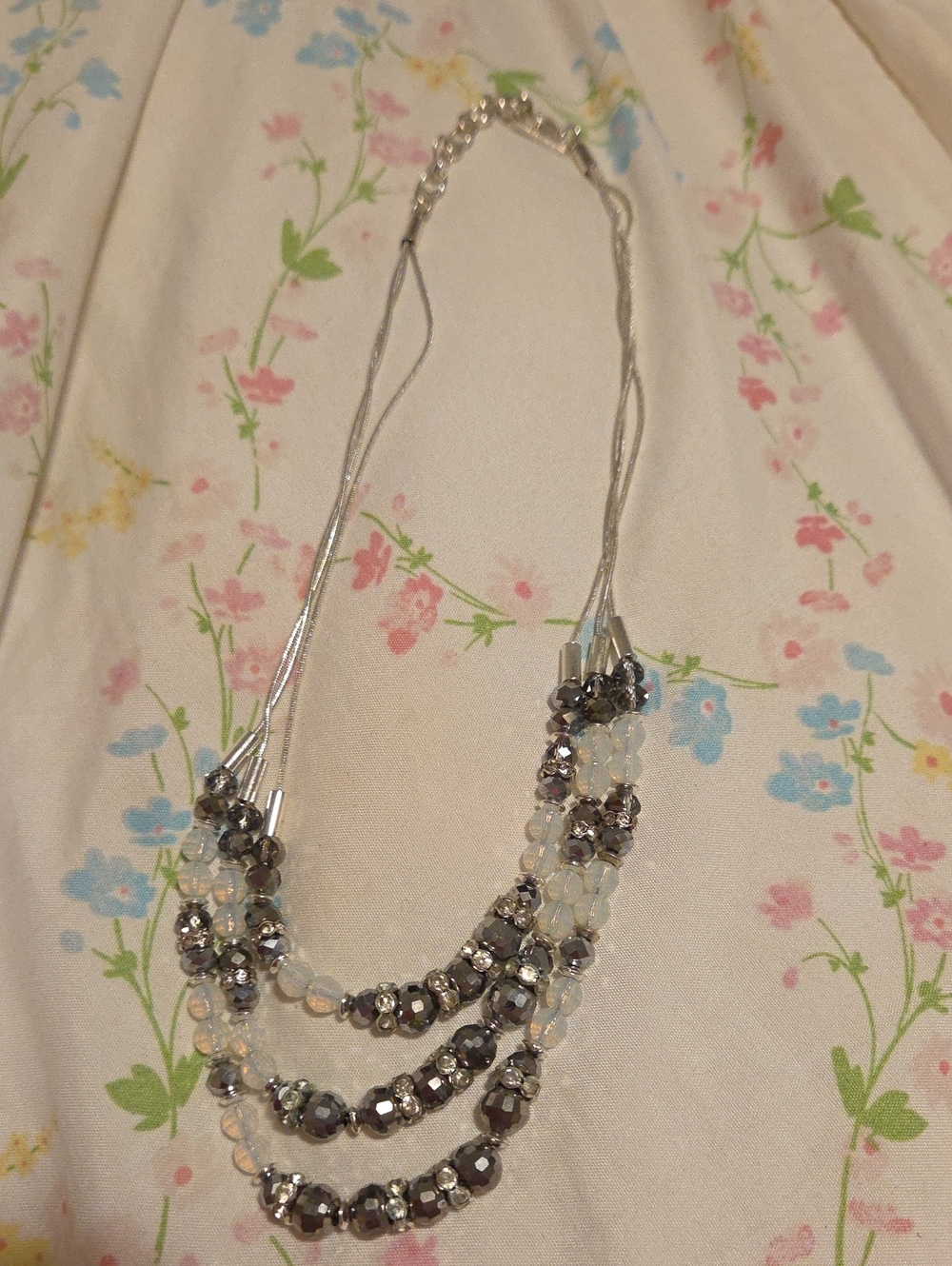 Silver and Clear Multi-Strand Beaded Necklace